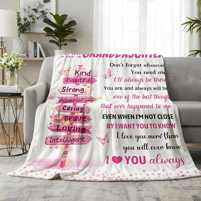 Perfect Blanket Gift Pink Road Sign Inspirational Blanket for GRANDDAUGHTER - From GRANDMA/GRANDPA