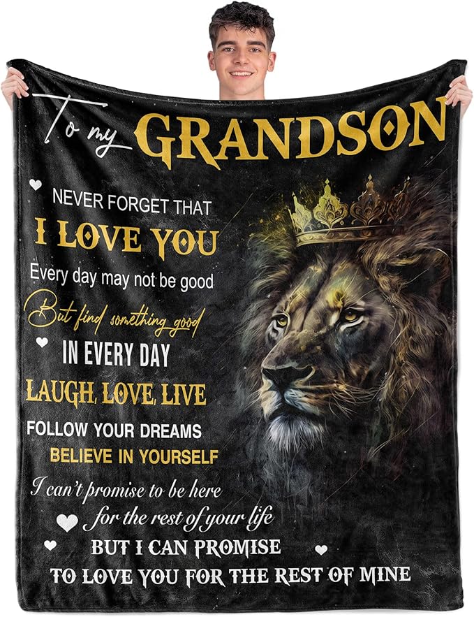 Perfect Blanket Christmas Graduation Birthday Gifts Presents Blanket for GRANDSON - From GRANDMA/GRANDPA