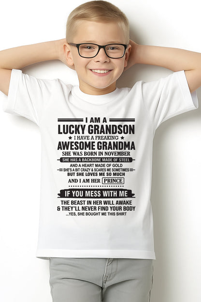 I Am A Lucky Grandson T-Shirt – Birthday Gift From November Grandma / Woman - tracy11 (SKU11-29-11)