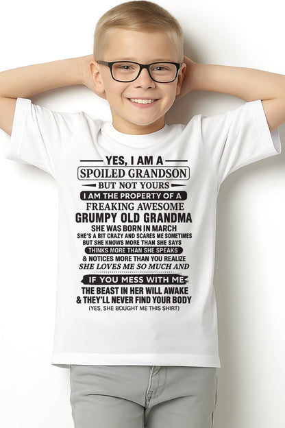 Yes I’m A Stubborn Grandson T-Shirt – Birthday Gift From March Grandma / Woman - tracy03 (SKU10-171-03)