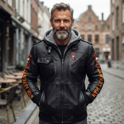 JANUARY - GRUMPY OLD MAN Leather Jacket - A01-13 JANUARY, I AM WHO I AM For MAN - TRACY01 (SKU2607-58-01)