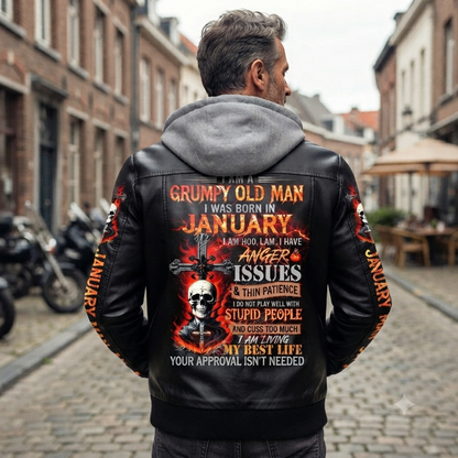 JANUARY - GRUMPY OLD MAN Leather Jacket - A01-13 JANUARY, I AM WHO I AM For MAN - TRACY01 (SKU2607-58-01)