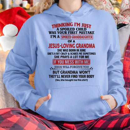 Christian Girl Shirt – Spoiled by Grandma June Edition – From Grandma to Granddaughter tracy06 (SKU07-181-06)