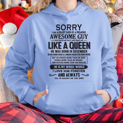 December - Sorry I am already taken by a freaking awesome guy - Gift for Wife From Husband - tracy12 (SKU08-25-12)