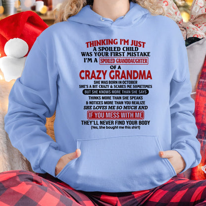 OCTOBER - I'M A SPOILED GRANDDAUGHTER OF A CRAZY GRANDMA - From Grandma - tracy10 (SKU-GMD1-NTT10)
