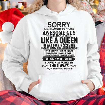 December - Sorry I am already taken by a freaking awesome guy - Gift for Wife From Husband - tracy12 (SKU08-25-12)