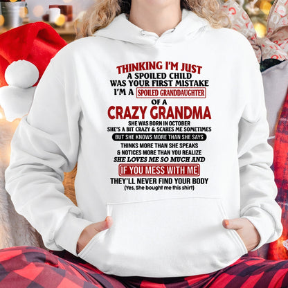 OCTOBER - I'M A SPOILED GRANDDAUGHTER OF A CRAZY GRANDMA - From Grandma - tracy10 (SKU-GMD1-NTT10)