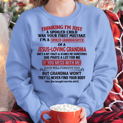 Christian Girl Shirt – Spoiled by Grandma – From Grandma to Granddaughter tracy00 (SKU07-181-00)