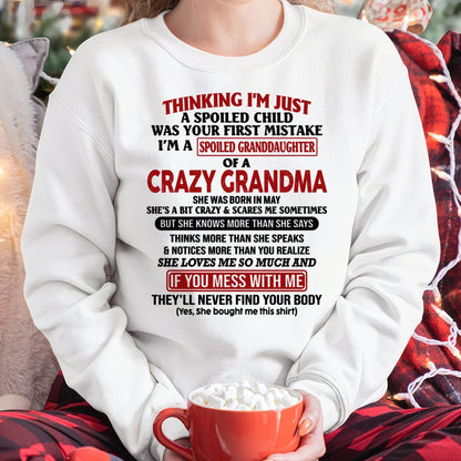 MAY - I'M A SPOILED GRANDDAUGHTER OF A CRAZY GRANDMA - From Grandma - tracy05 (SKU-GMD1-NTT05)