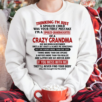 DECEMBER - I'M A SPOILED GRANDDAUGHTER OF A CRAZY GRANDMA - From Grandma - tracy12 (SKU-GMD1-NTT12)