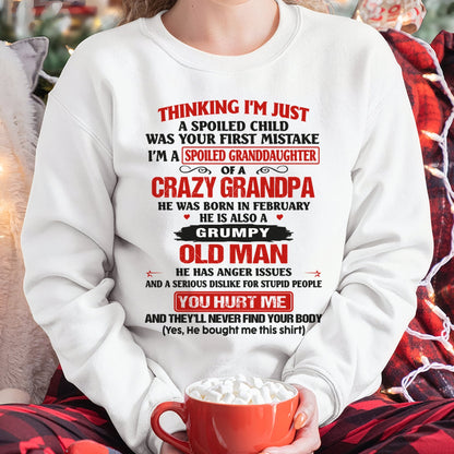 Spoiled Granddaughter of a Crazy Grandpa Shirt – Birthday Gift from February Grandpa / Man - XUAN02 (SKU12-200-02)