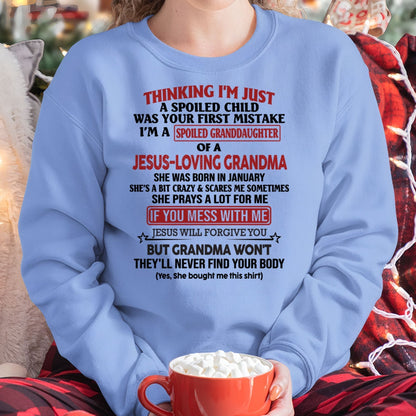 Christian Girl Shirt – Spoiled by Grandma January Edition – From Grandma to Granddaughter tracy01 (SKU07-181-01)