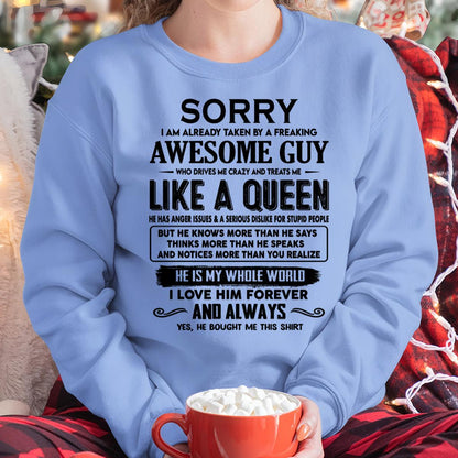 Sorry I am already taken by a freaking awesome guy - Gift for Wife From Husband - XUAN00 (SKU-SRG-00)