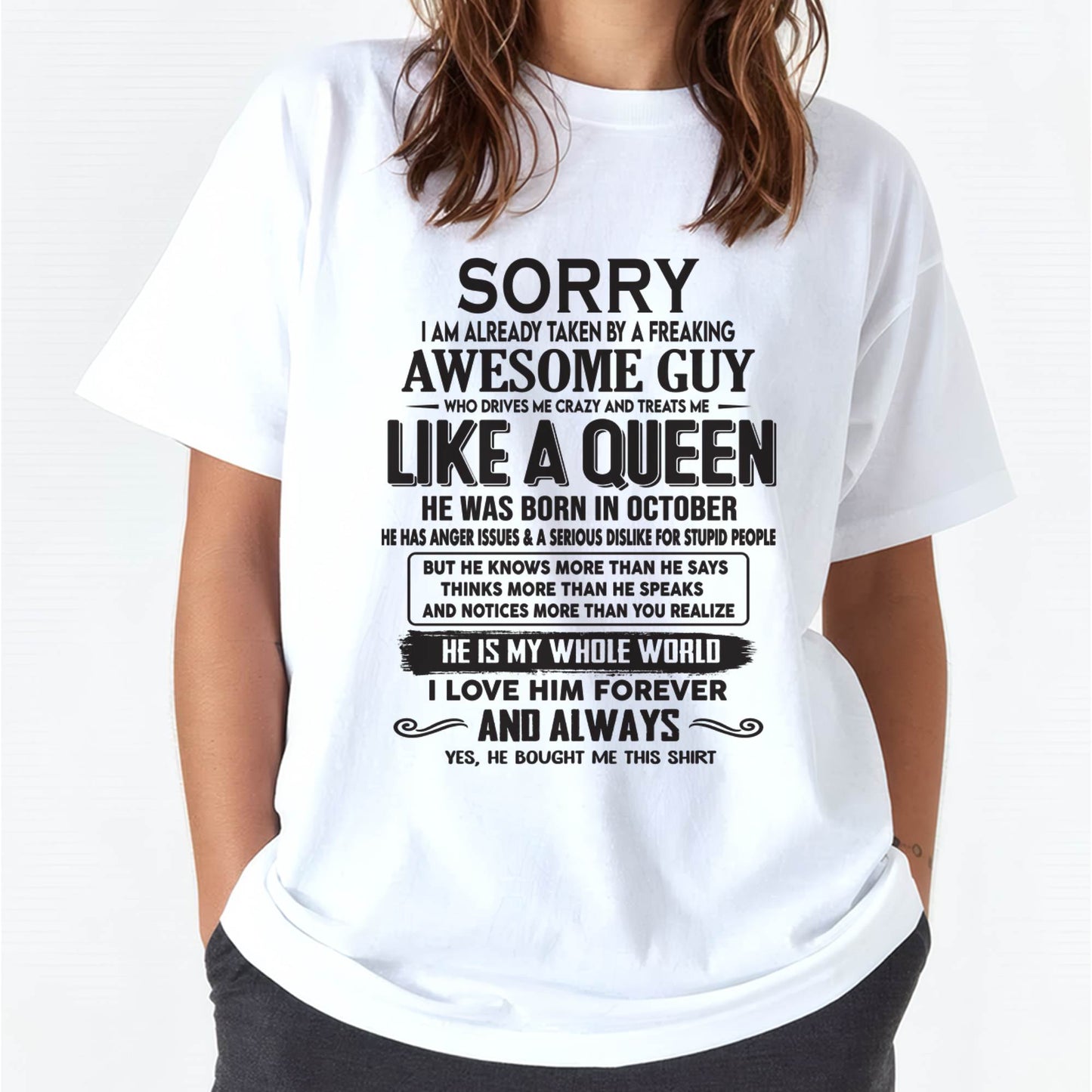 October - Sorry I am already taken by a freaking awesome guy - Gift for Wife From Husband - tracy10 (SKU08-25-10)