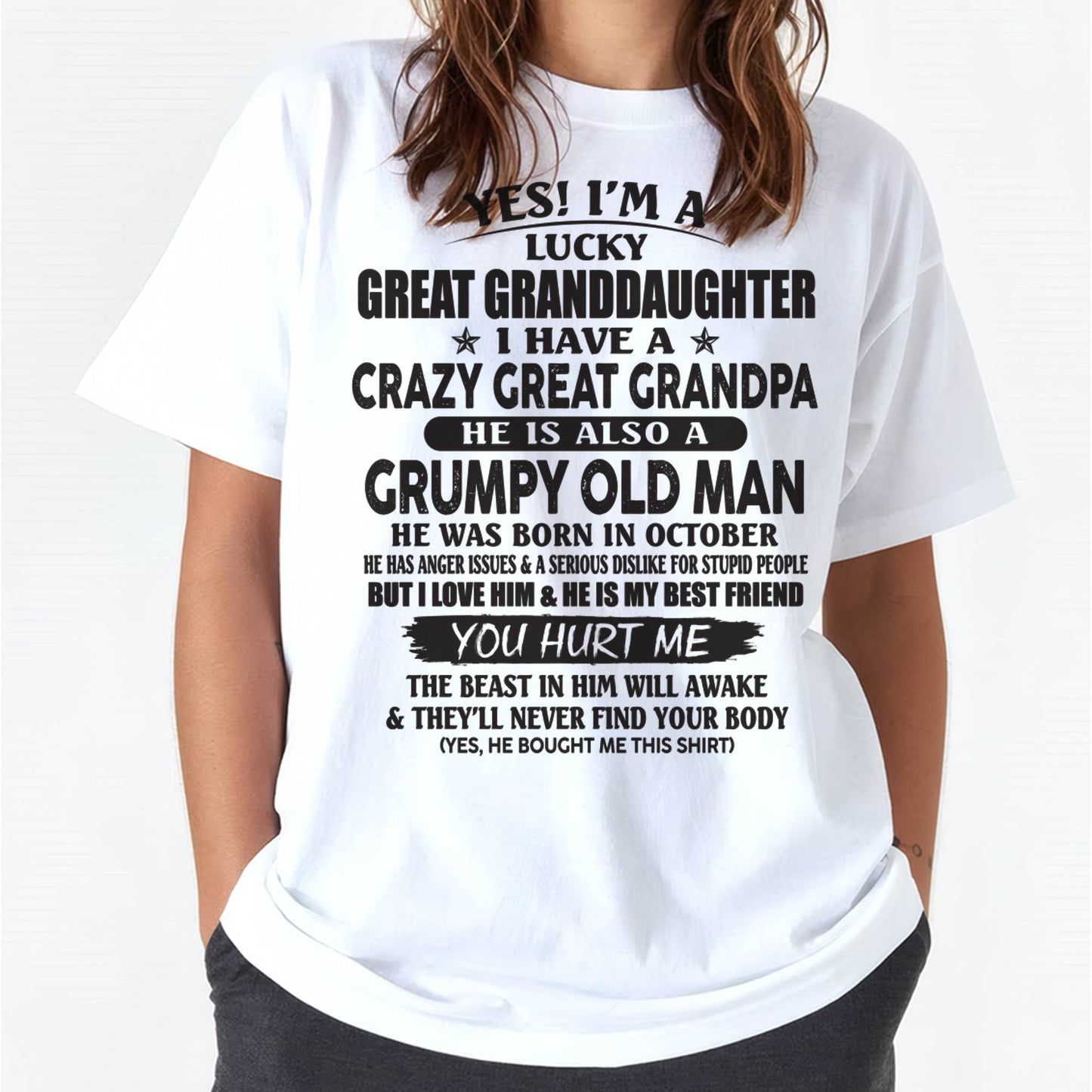 OCTOBER - LUCKY GREAT GRANDDAUGHTER OF CRAZY GREAT GRANDPA - PERFECT GIFT FROM GREAT GRANDPA - tracy10 (SKU12-287-10)