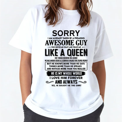 June - Sorry I am already taken by a freaking awesome guy - Gift for Wife From Husband - tracy06 (SKU-SRG-06)