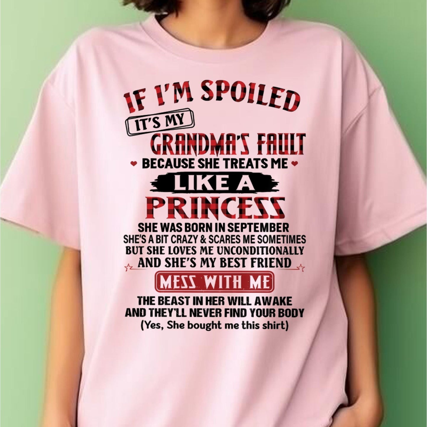 IF I'M SPOILED IT'S MY GRANDMA'S FAULT ♥ BECAUSE SHE TREATS ME ♥ LIKE A PRINCESS - From Grandma for granddaughter - tracy09 (SKU07-92-09)