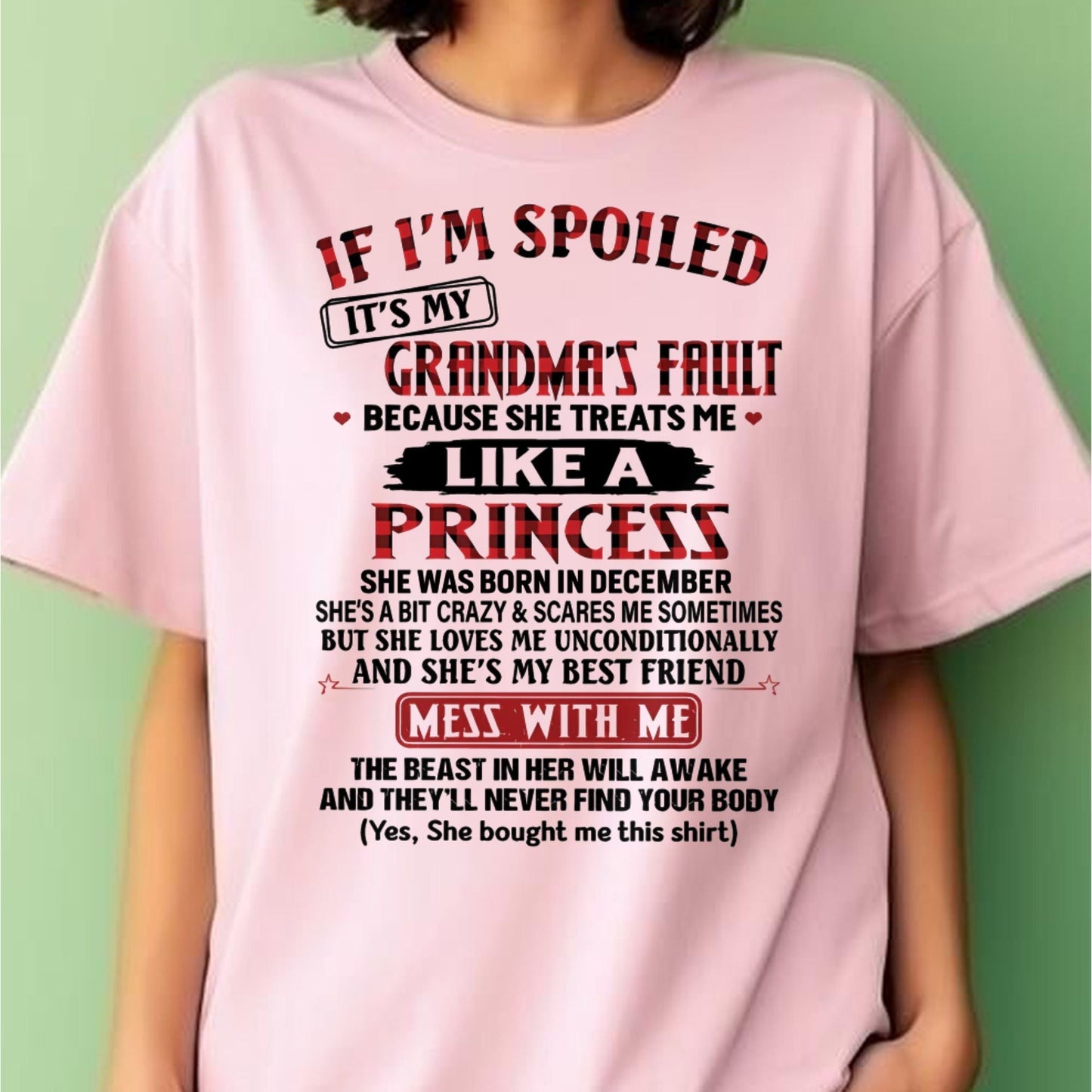 IF I'M SPOILED IT'S MY GRANDMA'S FAULT ♥ BECAUSE SHE TREATS ME ♥ LIKE A PRINCESS - From Grandma for granddaughter - tracy12 (SKU07-92-12)