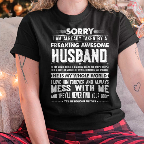 Taken by a Freaking Awesome Husband Funny Wife T-Shirt From HUSBAND - TRACY00 (SKU-TRAN-130504)