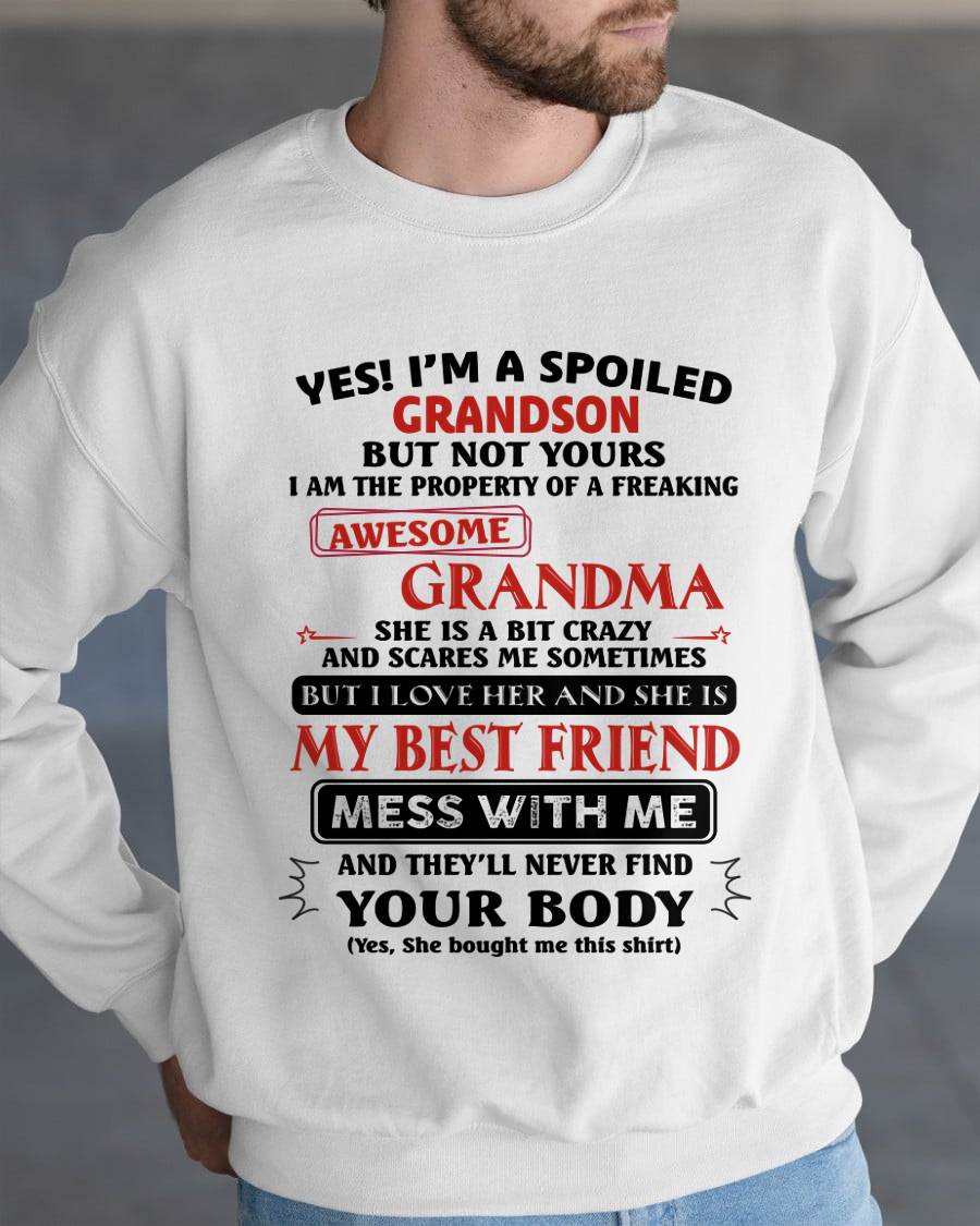 "YES! I'M A SPOILED GRANDSON OF AWESOME GRANDMA" – THE BEAUTIFUL T - SHIRT FROM GRANDMA – tracy00 (SKU2606-392-00)