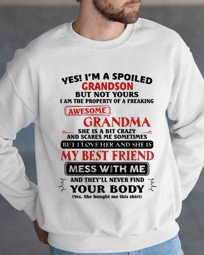 "YES! I'M A SPOILED GRANDSON OF AWESOME GRANDMA" – THE BEAUTIFUL T - SHIRT FROM GRANDMA – tracy00 (SKU2606-392-00)