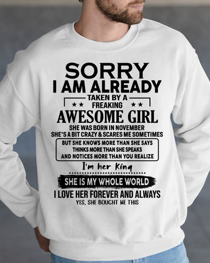 NOVEMBER - I'm her born in November King T-shirt FROM Wife - TRACY11 (SKU26T-01-23-11)