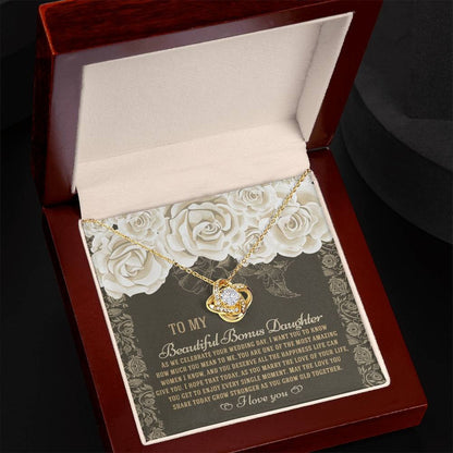 TO MY BONUS DAUGHTER "Grow Old Together" - Premium Love Knot Necklace - FROM MOM or FROM DAD