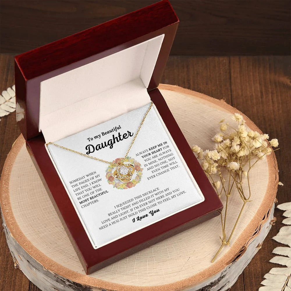 TO MY DAUGHTER FROM MOM and FROM DAD "Keep Me In Your Heart" - Premium Love Knot Necklace