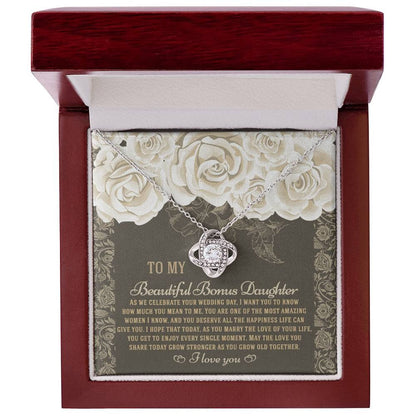 TO MY BONUS DAUGHTER "Grow Old Together" - Premium Love Knot Necklace - FROM MOM or FROM DAD