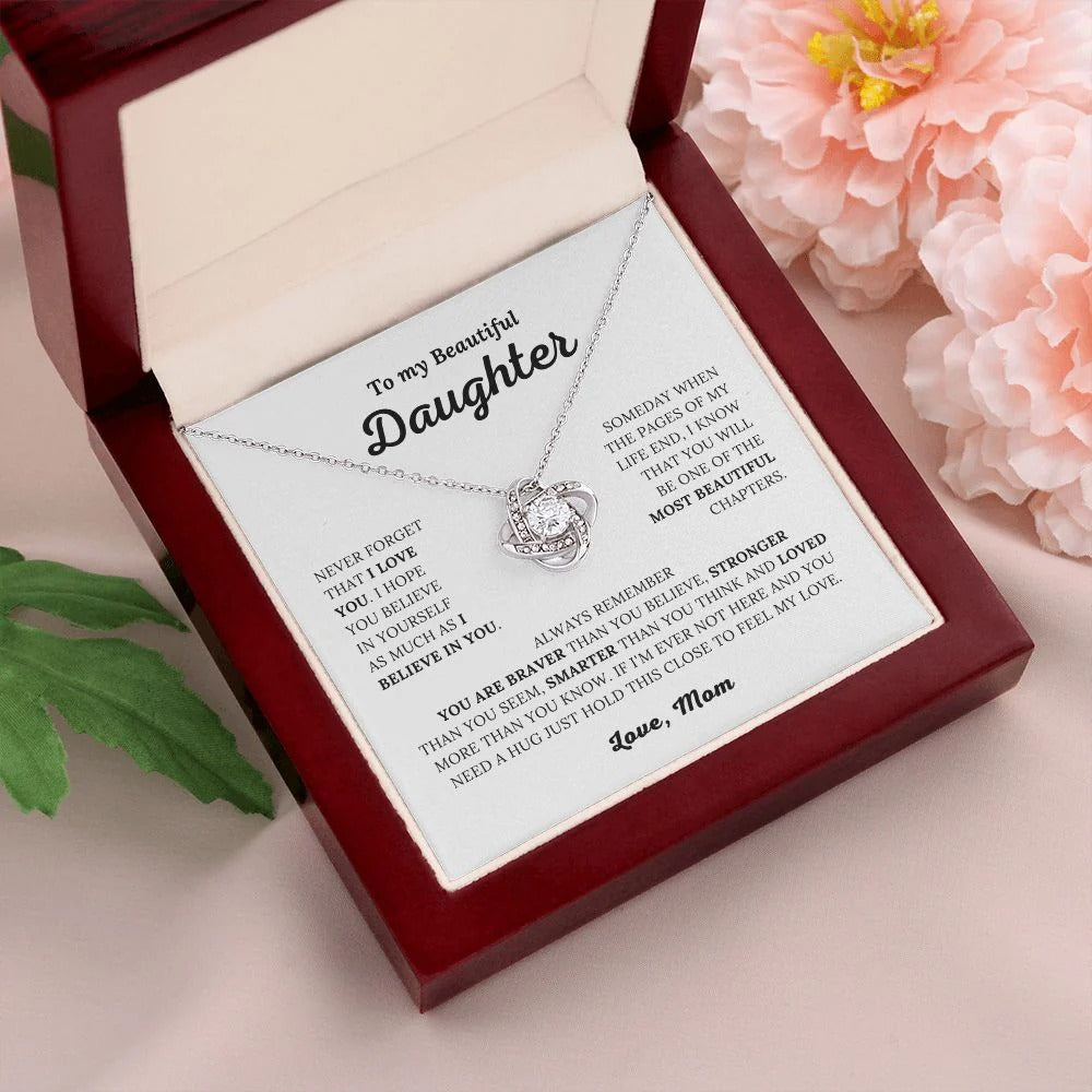 TO MY DAUGHTER FROM MOM "Loved More Than You Know" - Premium Love Knot Necklace
