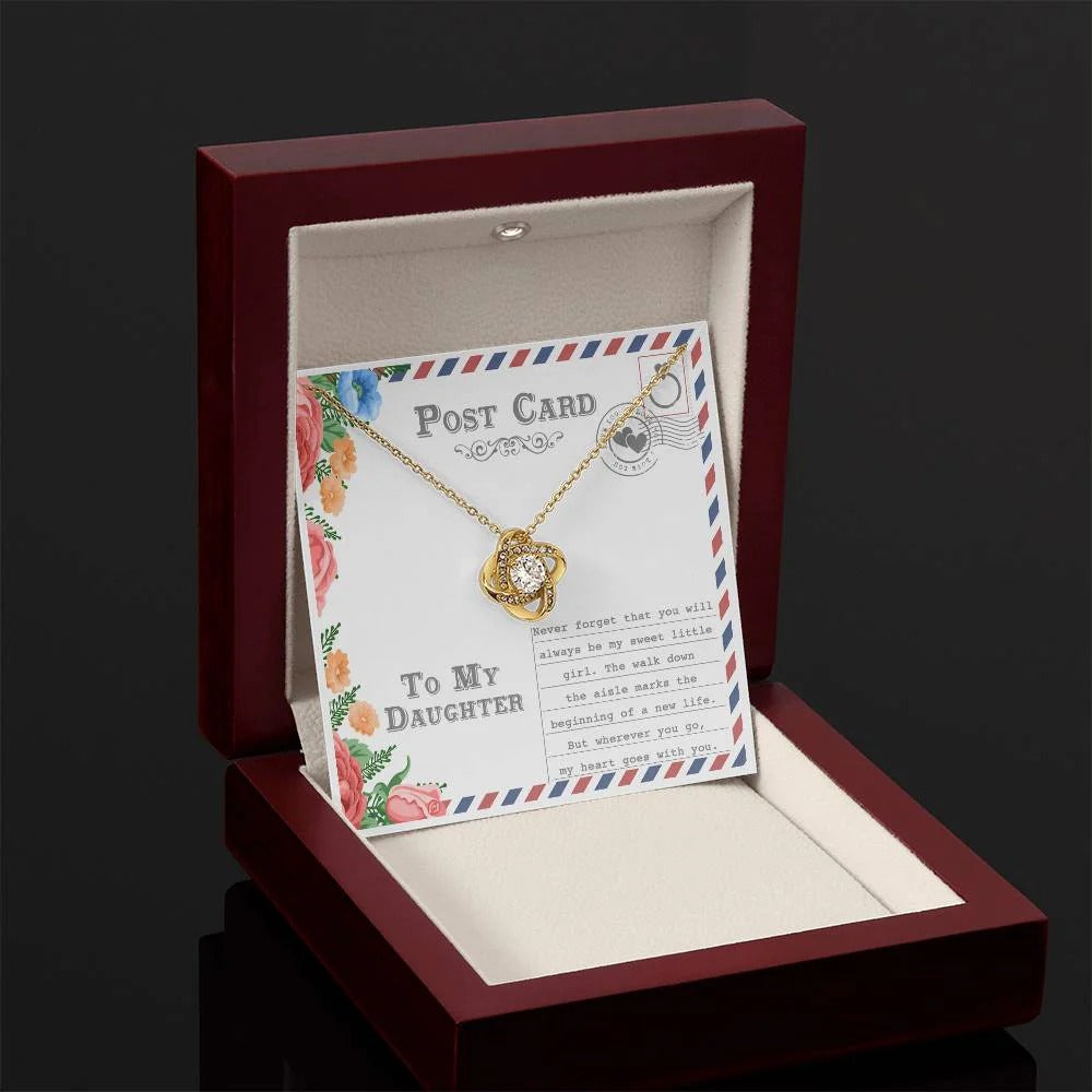 TO MY DAUGHTER "Always Be My Sweet Little Girl" - FROM MOM or FROM DAD - Premium Love Knot Necklace
