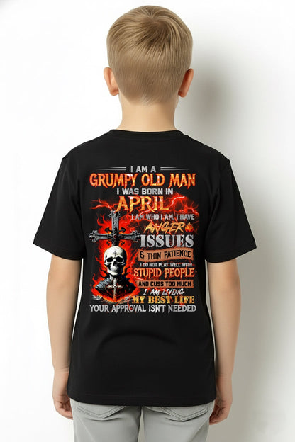 APRIL - GRUMPY OLD MAN T-SHIRT - FUNNY SKULL ANGER ISSUES TEE - PERFECT GIFT FOR MEN XUAN04 / male (SKU12-319-04)