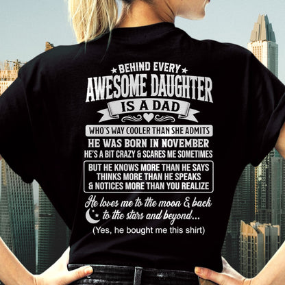 NOVEMBER - "DAD COOLER THAN DAUGHTER ADMITS" T-shirt From DAD - TRACY11 (SKU2606-249-11)