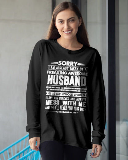 Taken by a Freaking Awesome Husband Funny Wife T-Shirt From HUSBAND - TRACY00 (SKU-TRAN-130504)