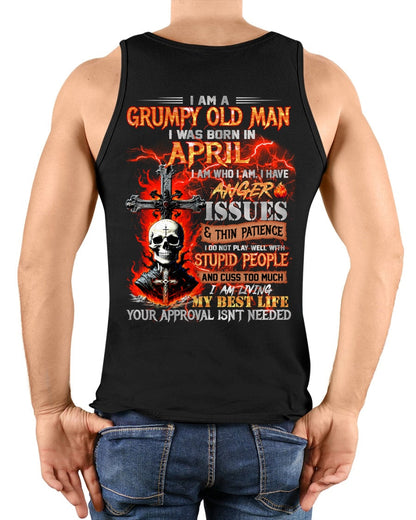 APRIL - GRUMPY OLD MAN T-SHIRT - FUNNY SKULL ANGER ISSUES TEE - PERFECT GIFT FOR MEN XUAN04 / male (SKU12-319-04)