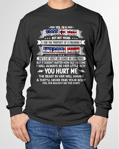 Im A Spoiled Son But Not Yours Freaking Awesome Mom USA Flag T-Shirt From MOM - TRACY00 (SKU-TRAN-120512)