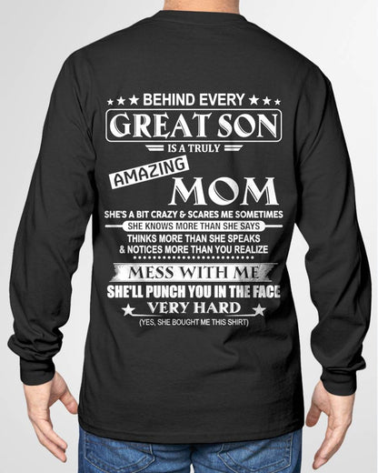 "BEHIND GREAT SON IS A TRULY AMAZING MOM" – T-SHIRT FROM MOM – tracy00 (SKU2607-287-00)