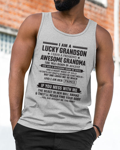 I Am A Lucky Grandson T-Shirt – Birthday Gift From August Grandma / Woman - tracy08 (SKU11-29-08)