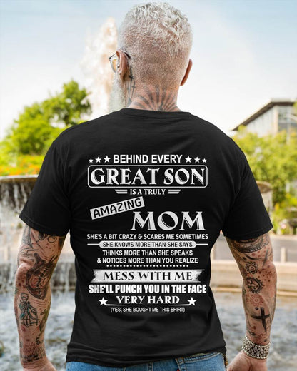 "BEHIND GREAT SON IS A TRULY AMAZING MOM" – T-SHIRT FROM MOM – tracy00 (SKU2607-287-00)
