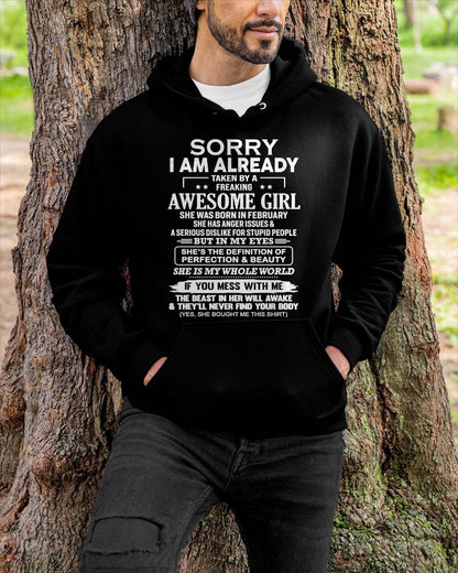 February – Sorry I Am Already Taken By A Freaking Awesome Girl – Gift For Your Boyfriend, Husband From Wife – XUAN02 (SKU10-170-02)