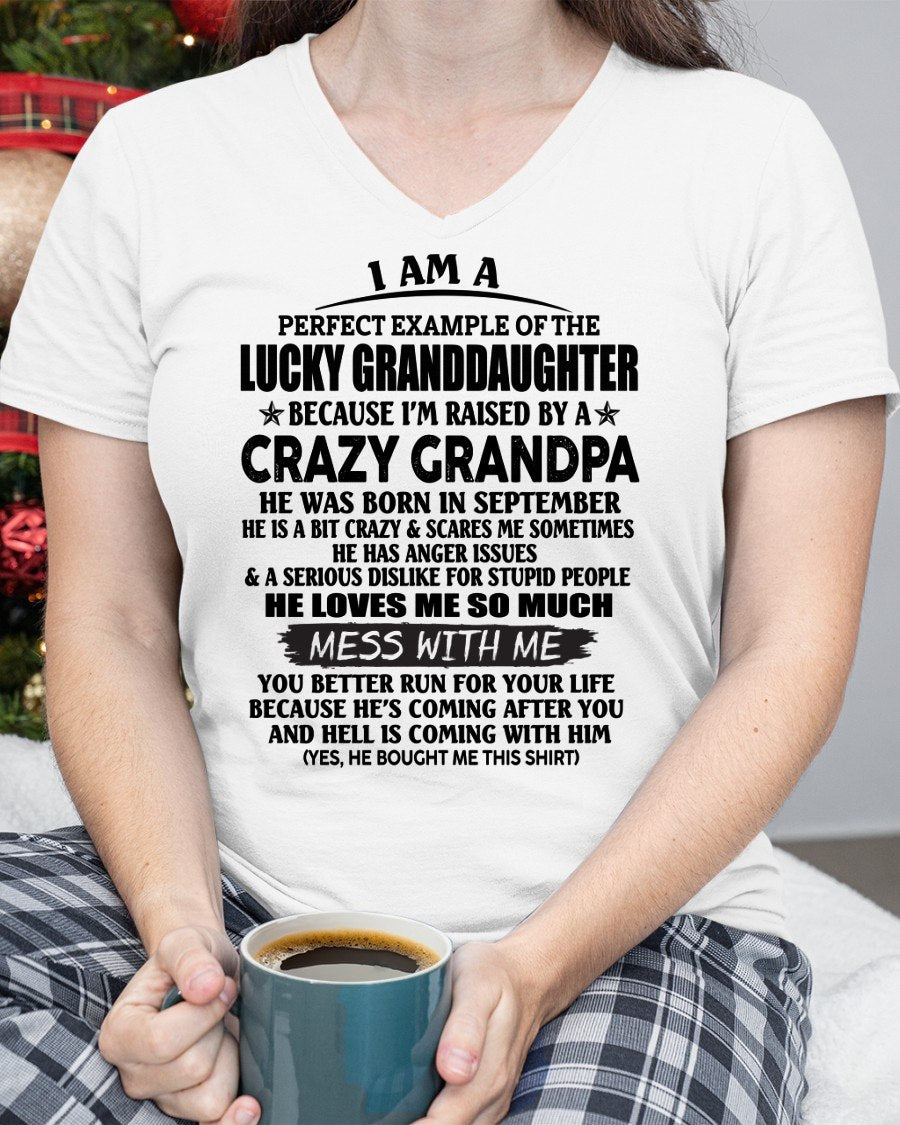 SEPTEMBER - PERFECT EXAMPLE OF THE LUCKY GRANDDAUGHTER T-Shirt From GRANDPA - TRACY09 (SKU2606-73-09)