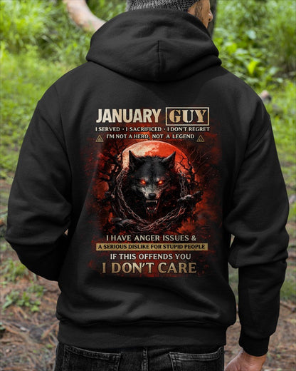 JANUARY - I DON'T CARE born in JANUARY T-shirt For MAN  - TRACY01 (SKU2602-163-01)
