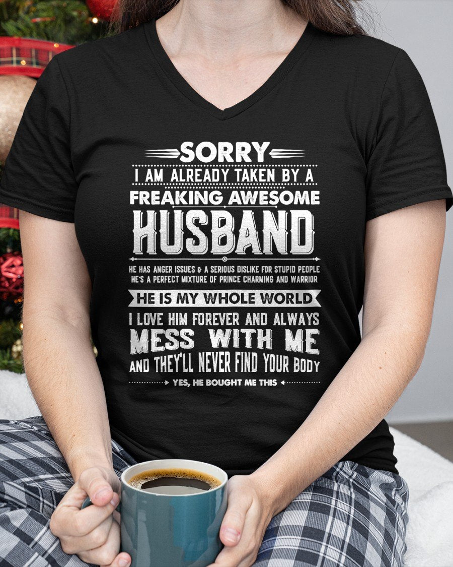 Taken by a Freaking Awesome Husband Funny Wife T-Shirt From HUSBAND - TRACY00 (SKU-TRAN-130504)