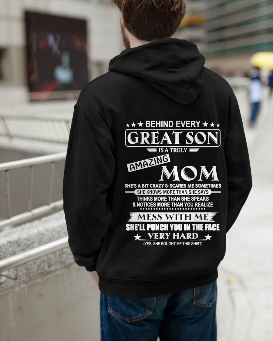 "BEHIND GREAT SON IS A TRULY AMAZING MOM" – T-SHIRT FROM MOM – tracy00 (SKU2607-287-00)