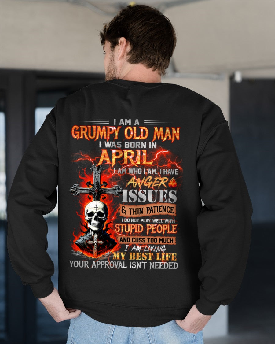 APRIL - GRUMPY OLD MAN T-SHIRT - FUNNY SKULL ANGER ISSUES TEE - PERFECT GIFT FOR MEN XUAN04 / male (SKU12-319-04)