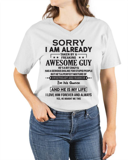 Sorry I Am Already Taken By A Freaking Awesome Guy  - Gift For Your Girlfriend, Wife From Husband - XUAN00 (SKU09-XUAN-00)