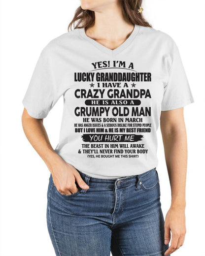 MARCH - LUCKY GRANDDAUGHTER OF CRAZY GRANDPA - PERFECT GIFT FOR YOUR GRANDDAUGHTER FROM GRANDPA - tracy03 (SKU10-150-03)