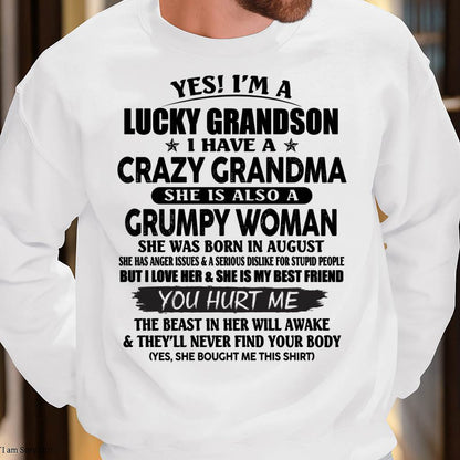 AUGUST - LUCKY GRANDSON OF CRAZY GRANDMA -  PERFECT GIFT FROM GRANDMA - tracy08 (SKU12-113-08)