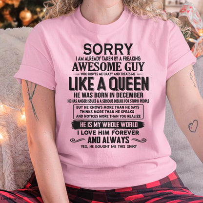 December - Sorry I am already taken by a freaking awesome guy - Gift for Wife From Husband - tracy12 (SKU08-25-12)