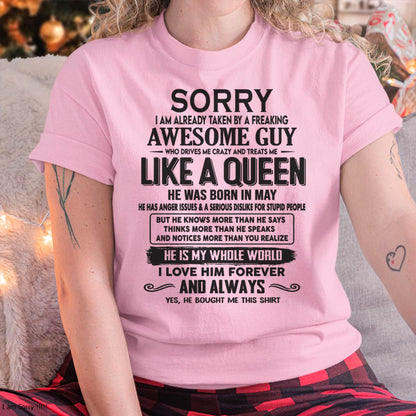 May - Sorry I am already taken by a freaking awesome guy - Gift for Wife From Husband - tracy05 (SKU08-25-05)